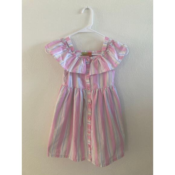 Penelope Mack Pink Beach Stripe Girls' Sun Dress Ruffle Age 6 - Picture 2 of 11